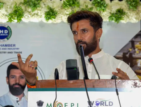 Patna: Union Minister Chirag Paswan addresses the industries roundtable meeting in Patna on Saturday, August 3, 2024. (Photo: IANS)