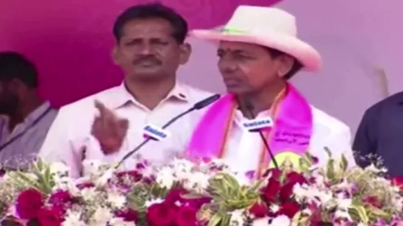 Telangana CM KC Rao at a public meeting in Nizamabad district