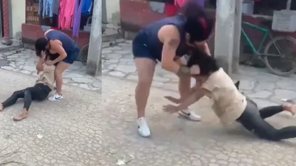 two women fight video