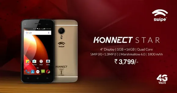 Swipe Konnect Star Smartphone with Dual SIM 4G VoLTE Launched on ShopClues at Rs 3,799