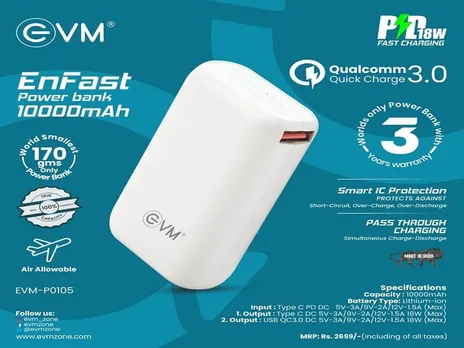 EVM Introduces 100% Locally-Made Compact 10,000mAh Powerbank as a Make in India Effort