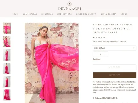 Kiara Advani Fuchsia Pink Embroidered Silk Organza Saree by Devnaagri 1.png