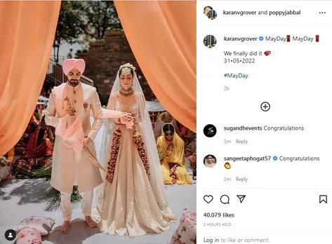 Karan V Grover married to Poppy Jabbal, Shares Wedding Pictures