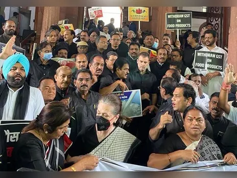 Clad In Black, Congress Leaders Stage Protest Against Inflation, Unemployment