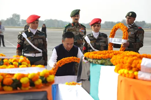 Wreaths Laid on Mortal Remains of 16 Army Personnel at Bagdogra Airport