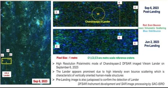 ISRO Shares Image of Chandrayaan-3 Lander Captured by DFSAR Onboard Ch-2 Orbiter