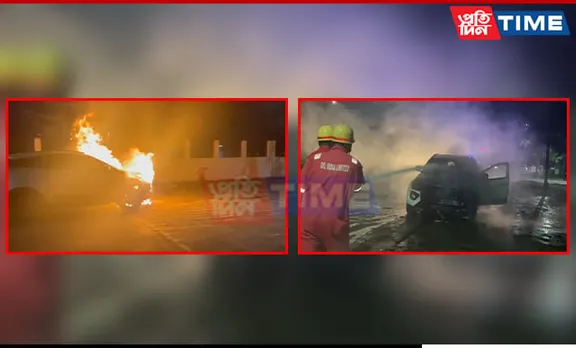 Dramatic Rescue as Car Catches Fire on Highway in Duliajan