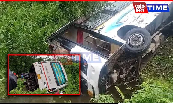 
Bus Accident in Assam on NH-115 Amid Floods: Vehicle Veers off Road into Ditch