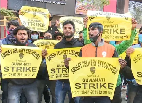 Guwahati: Swiggy Delivery Executives Stage Protest