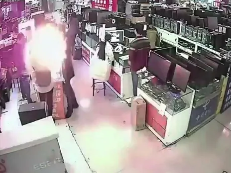Video shows phone battery exploding in man's face after he bites it