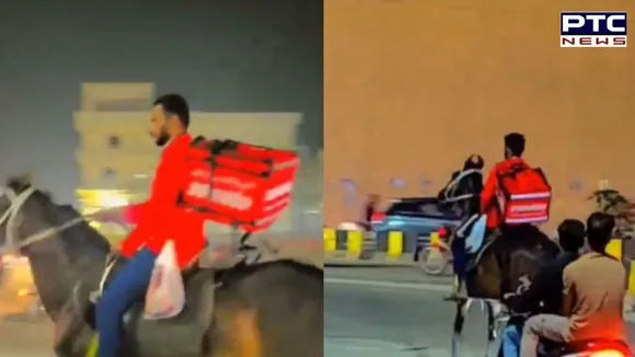 Zomato agent delivers food on horse amid fuel shortage