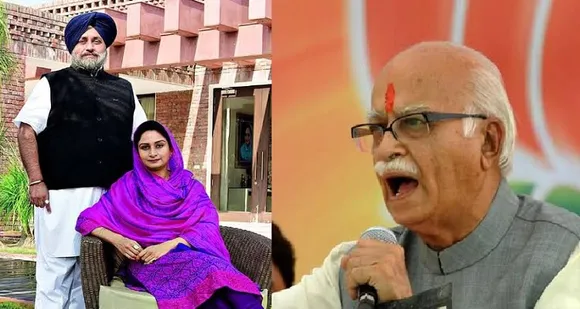 Sukhbir Singh Badal, Harsimrat Kaur Badal greet L K Advani on his 92nd birthday