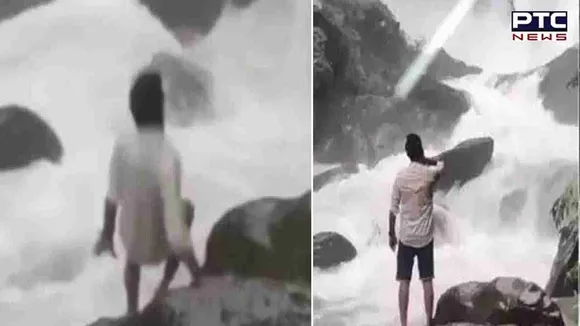 Viral video: Karnataka man slips, falls in waterfall while making Instagram reel