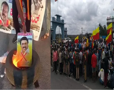 കാവേരി ബന്ദിൽ സ്തംഭിച്ച് കർണാടക; തമിഴ്‌നാട് മുഖ്യമന്ത്രി എംകെ സ്റ്റാലിന്റെ ചിത്രത്തിൽ ചെരുപ്പ് മാലയിട്ടും ആദരാഞ്ജലി അർപ്പിച്ചുമാണ് മിക്കയിടങ്ങളിലും പ്രതിഷേധം. ദേശീയപാതകൾ ഉപരോധിച്ച് സമരക്കാർ, 44 വിമാന സർവീസുകൾ റദ്ദാക്കി