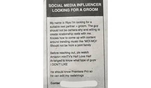 Influencer Looks For 'Reel Partner' In Matrimonial Ad; Internet Reacts