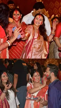 Celebrities Go Red For Sindoor Khela Celebration