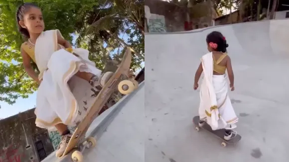 Watch 5-Year-Old Girl From Kerala Skateboards In Saree, Wins Internet