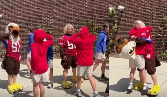 Watch: Dressed As Mascot, Military Mom Surprises Son Post Deployment