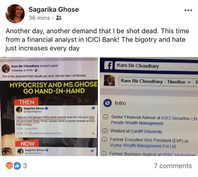 Sagarika Ghose death threat