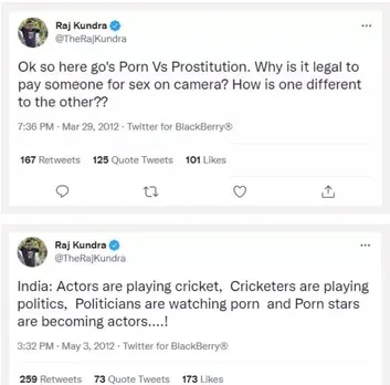 353px x 348px - Porn Vs Prostitution: Raj Kundra's Old Tweets Go Viral After His Arrest