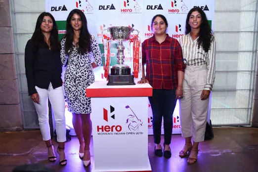 From Left to Right - Golfers Tvesa Malik, Neha Tripathi, Amandeep Drall and Gaurika Bishnoi with the Hero Women's Indian Open trophy