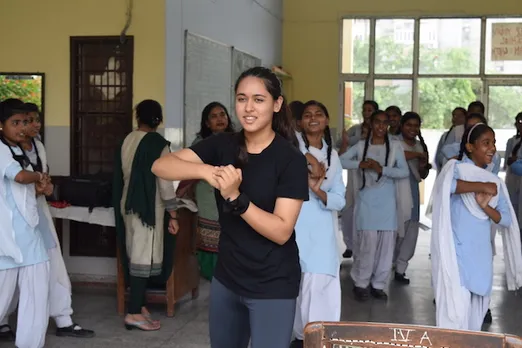 Pooja Nagpal teaching girls self defence