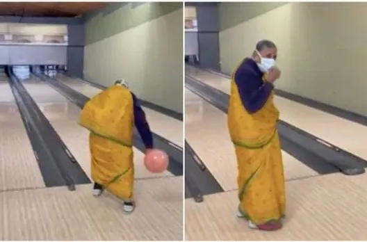 grandma bowling in saree