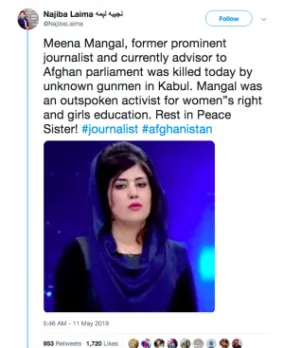 Afghanistan – Former journalist and cultural advisor Meeta Mangal shot dead!