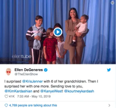 Ellen surprises family of Kim's surrogate inlabor