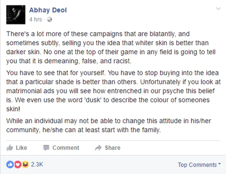 Abhay Deol against racism