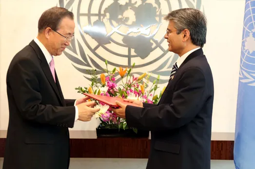 Permanent Representative of India to UN, Ambassador Asoke K Mukerji with UN Secreatry General Ban-Ki Moon Picture By: American Bazaar Online