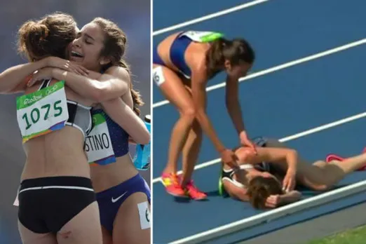 New Zeland's Nikki Hamblin and USA's Abbey D'Agostino in Rio Olympics 2016