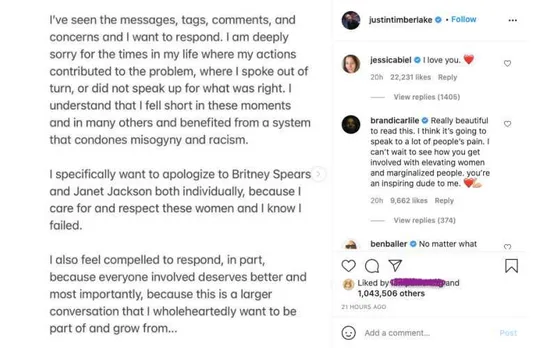 justin timberlake-britney spears apology