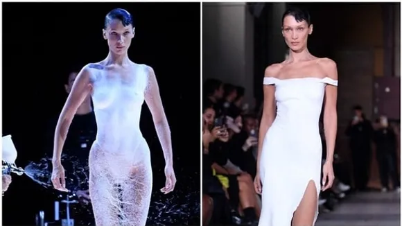 Bella Hadid Walks The Runway In Live-Sprayed Dress