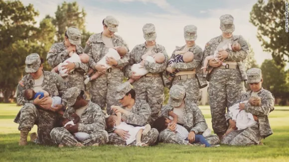 Women in military: Photo of active duty mothers breastfeeding their babies goes viral on twitter