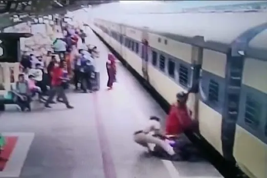 Railway Cop Drags Woman From Gap In Train Platform, Saves Her Life