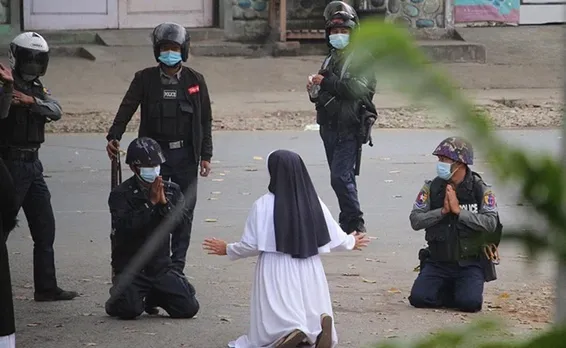 Photo Of Myanmar Nun Pleading With Military: Compassion Still Exists