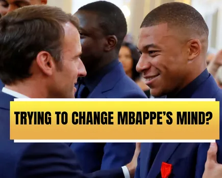 WATCH: French President Emmanuel Macron shares light-hearted chat with Kylian Mbappe