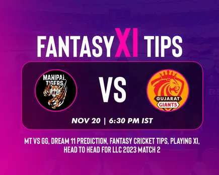 MT vs GG Dream11 Prediction, LLC 2023, Match 2: Manipal Tigers vs Gujarat Giants playing XI, fantasy team today's, and squads