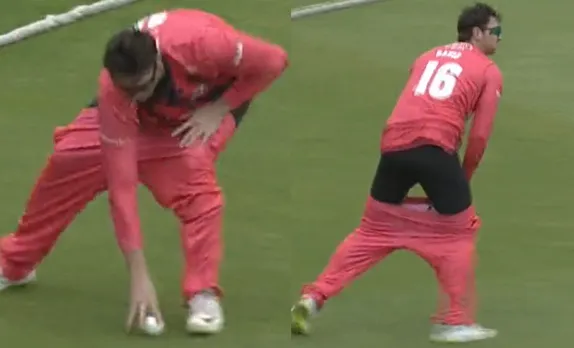 Watch: Tim David almost loses his trousers while trying to save a boundary