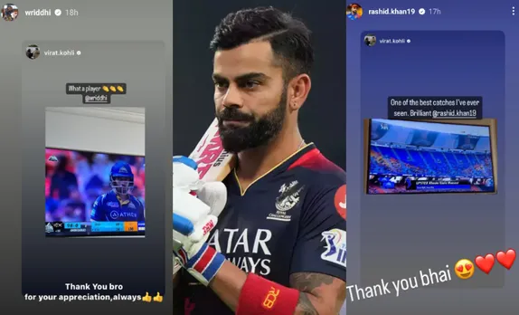 'Repost ki koi zarurat nahi thi waise' - Fans react as Rashid Khan and Wriddhiman Saha react to Virat Kohli's appreciation for them during GT vs LSG game in IPL 2023