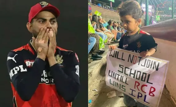 ‘Beta kheti karna start kardo’ - Fans react to kid showing placard ‘will not join school until RCB wins IPL’ during KKR clash in IPL 2023