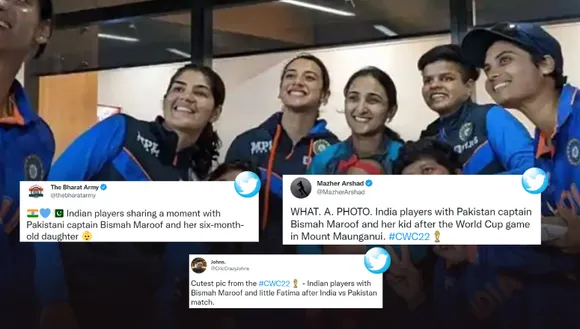 'Cutest pic from the CWC 22' - Fans take Twitter by storm as pics of Indian players playing with Bismah Maroof's daughter go viral