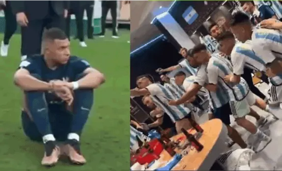 Goalkeeper Emiliano Martinez mocks Kylian Mbappe during Argentina's dressing room celebration, video goes viral