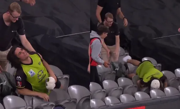 WATCH: Fan falls off the chair while attempting a catch from the stand in BBL encounter