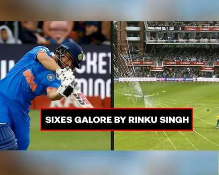WATCH: Rinku Singh hits back-to-back sixes off Aiden Markram in death overs, shatters media box glass