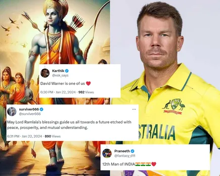 'David Warner is one of us'- Fans react to David Warner's heartfelt wish on Instagram for Ram Temple 'Pran Pratishtha'