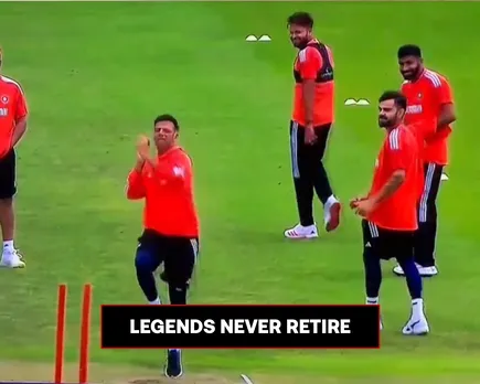 WATCH: India's head coach, Rahul Dravid, shows off his fast bowling skills during practice session