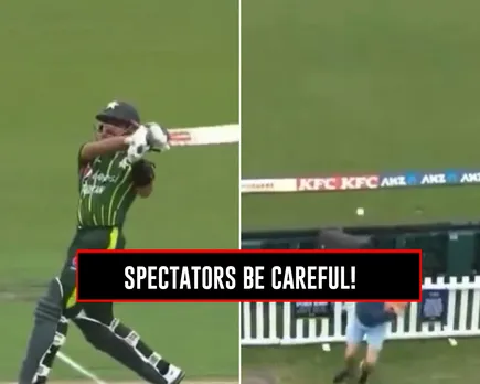 WATCH: Babar Azam's six almost injuring fan in 3rd T20I vs New Zealand