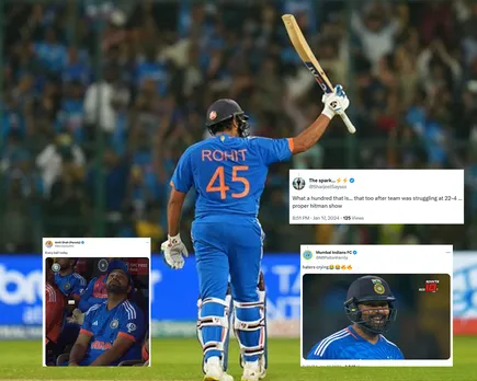 'MI management crying in corner' - Fans react as Rohit Sharma blasts record breaking hundred against Afghanistan in third T20I